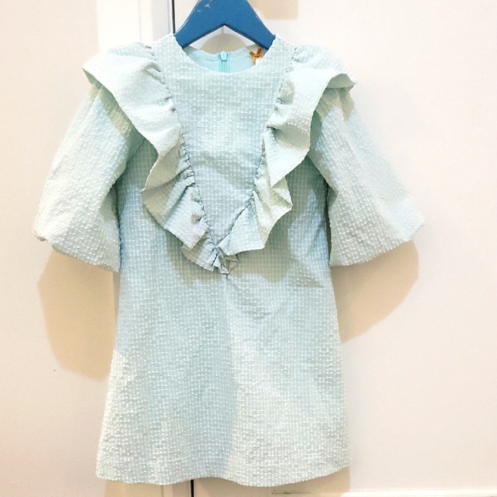 Elegant Light Blue Ruffled Kids Dress